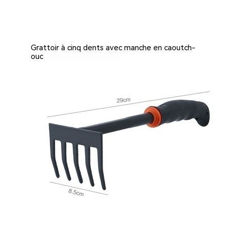 Râteau à cinq dents outil de jardinage robuste, poignée en caoutchouc ergonomique, idéal pour planter désherber bêcher plantes grasses, accessoires de jardin moderne