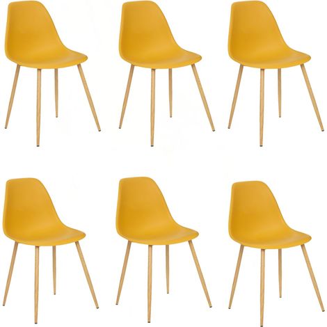 Lot de 6 chaises scandinave et pieds métal effet bois TAHO