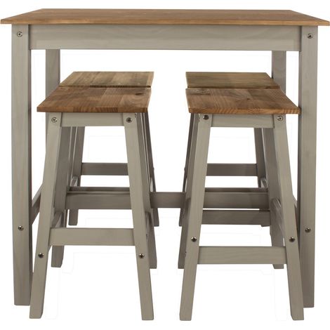 Breakfast Set Stools Included Solid Pine Grey Wooden Dining Kitchen Furniture