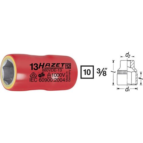 Jeu de clés à douille hexagonales 880KV-13 carré creux 10 mm (3/8 pouce) hexagone extérieur profil de traction 13 mm HAZET (1/2)
