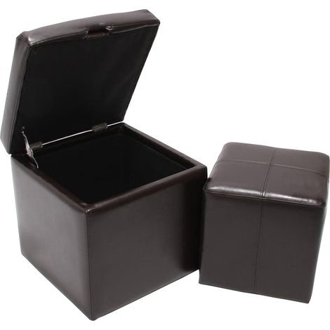 Conjunto de 2 pufs con cubos de almacenaje asientos de piel marrón y polipiel 45 x 44 x 44 cm 040011605 (1/3)