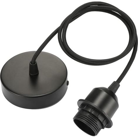 suspension E27 avec anneau à vis, câble tissu réglable 100cm, suspension compatible avec abat-jour, douille idéale pour suspension de cuisine, noir (1/5)