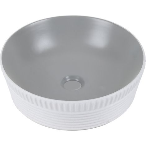 Vasque à poser ronde -40 cm -Gris et blanc grainé rainurée -PERLA (1/4)