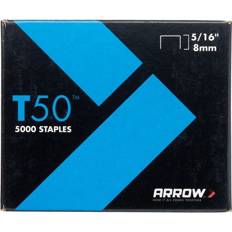 Arrow A505 T50 Staples 8mm (5/16in) (Pack 5000, 4 x 1250) ARRT50516