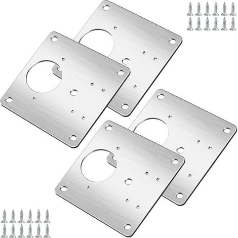 4 Pièces Plaque de Réparation de Charnière D'armoire avec Trou,  Supports de Réparation Plaques Installation Facile avec 24 Vis, Kit De Réparation De Charnière pour Bois, Meubles, Étagères