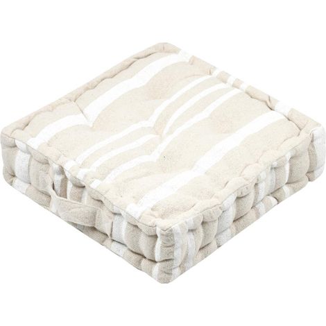 Coussin de sol 100% coton épais et moelleux à rayures Crème 45x45 cm