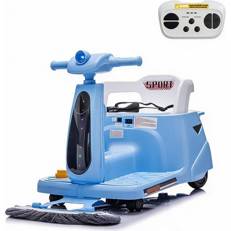 Voiture électrique 2 en 1 12 V pour enfants - Fonctions de nettoyage et de conduite - Télécommande parentale, lumières LED, sans fil, USB - Jouet éducatif sûr pour les enfants de 3 à 8 ans - Bleu ciel