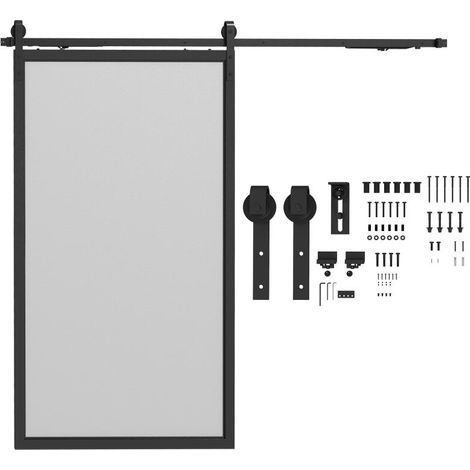 244 CM quincaillerie de porte coulissante sans perçage kit de rail pour porte de grange simple en acier noir (1/5)