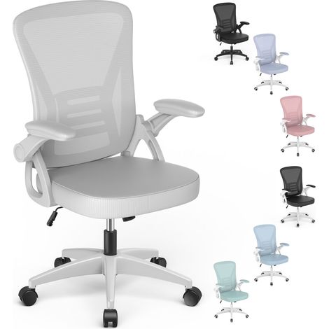Chaise de bureau pivotante Ergonomique grise - accoudoirs rabattables à 90° - réglable en hauteur 41-51 cm - Capacité 150 kg - housse en maille respirante - Base pivotante 360°