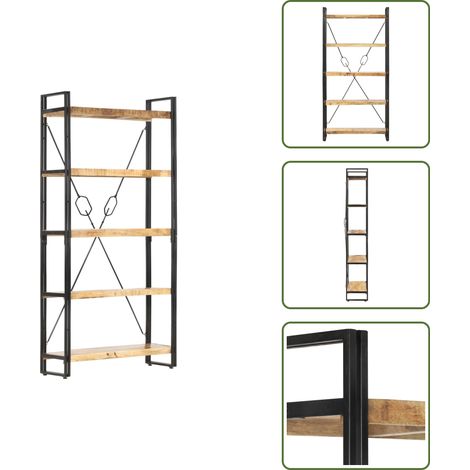 Bibliothèque 5 niveaux 90x30x180 cm Bois solide de manguier - Bibliothèque Industrielle - Bibliothèque Design - Bibliothèque Rangement - Bibliothèque Bois - Bibliothèque Cinq Niveaux (1/5)