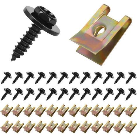 Kit de Clip à Vis et Écrou, 48PCS U-Clips Et Des Vis Kit Universal Metal, Auto Clips de Fixation Voiture Kit de Clip à Vis, pour Voiture Garde-boue Type U Protection Anti éclaboussures (1/4)