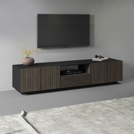 Meuble TV moderne 220 cm anthracite mat/chêne foncé Costarica (1/5)