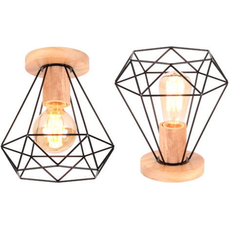 royaluxe- (2X) Plafonniers Modernes Luminaire Plafonnier En Bois Et Métal Lampe De Plafond Rétro Plafonniers D'Intérieur Noir Pour Chambre À Coucher Cuisine (1/5)