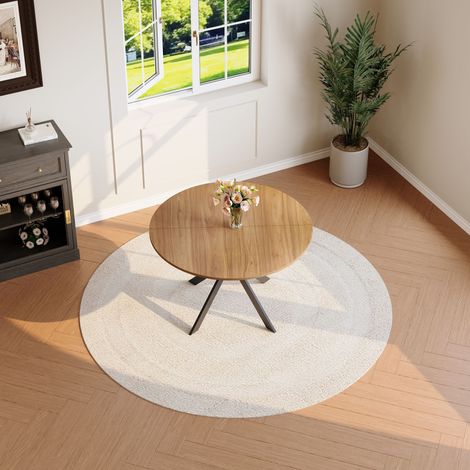 Runder Esstisch mit X-Gestell, aus MDF und Metall, Walnussfarben und Schwarz, Durchmesser 110 cm