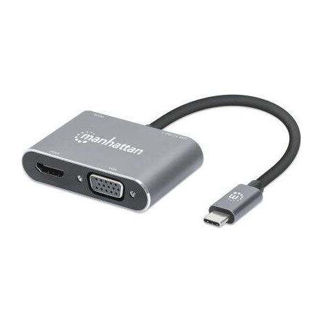 Manhattan 130691 USB-C Convertidor 4 en 1 Hub HDMI y VGA con Power Delivery Gris espacial (1/4)