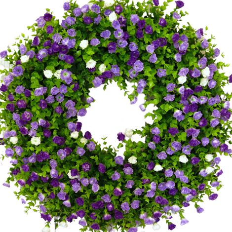 Couronne porte d'entrée décorative PVC de 45cm avec fleurs et feuilles d'eucalyptus (1/5)