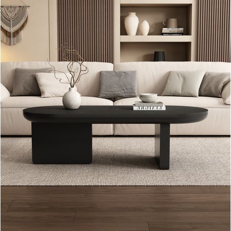 Table basse 119,7x49,8x35,5 cm noire en MDF avec finition laquée et pieds stables (1/5)