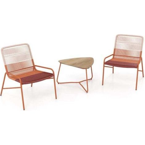 Entretien Facile Salon de Jardin Bistrot 3 Pièces 2 Fauteuils en Rotin Dégradé et Table Triangulaire Orange (1/2)