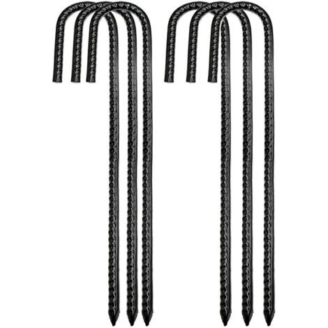 Pair 6 pièces de piquets de barre en acier filetés/piquets de sol/piquets de sol de clôture extérieure. Nouveaux piquets métalliques de barre d'armature robustes à crochet en J, piquets de sol en acie (1/4)