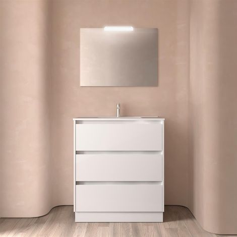 Meubles de salle de bains NOJA 800 3 tiroirs BLANC BRILLANT + Plan vasque (1/2)