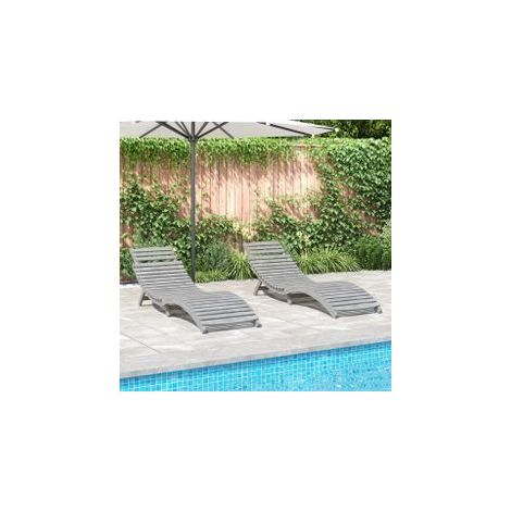 Chaises longues lot de 2 gris 184x55x64 bois massif acacia (1/5)