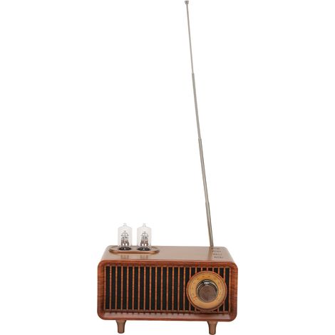 Enceinte Bluetooth rétro stéréo avec lecteur de carte mémoire, clé USB et entrée auxiliaire, style radio vintage, avec lumière LED pour PC et ordinateur portable, couleur bois.