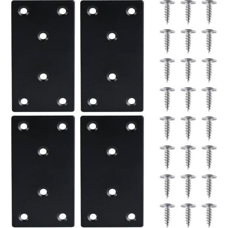4 Pièces Équerre Fixation Plate Plaques de Réparation en Acier Inoxydable Plaques Perforées avec VisEquerre Métal, 48971.8mmPlaque Acier Noir,pour la Réparation Réparation Connexion Meubles (1/4)