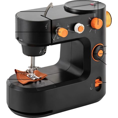 Mini máquina de coser, cinco tipos de puntada, diseño portátil, color negro. (1/2)