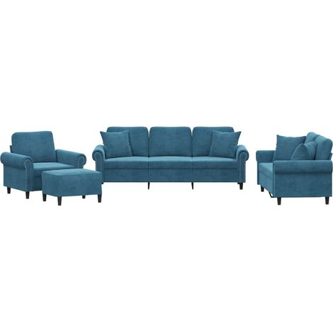 Maison Exclusive - Set di Divani 4 pz con Cuscini Blu in Velluto (1/5)