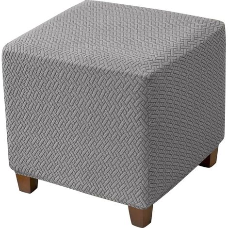 Funda cuadrada para taburete de malla jacquard elástica, funda para taburete con base elástica, gris, fabricada en poliéster y fibras elásticas. (1/5)