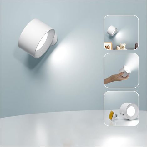 Lampada da parete, orientabile a 360°, 3 modalità di colore, 3 livelli di luminosità, lampada da lettura/comodino per camera da letto, colore bianco. (1/5)