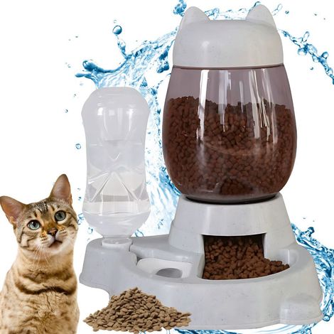 Distributeur de nourriture et d'eau pour chien et chat conteneur 2en1