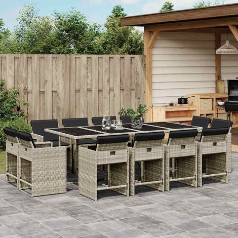 Ensemble à manger de jardin et coussins 13 pcs-Salon de jardin gris clair rotin 291457 (1/5)