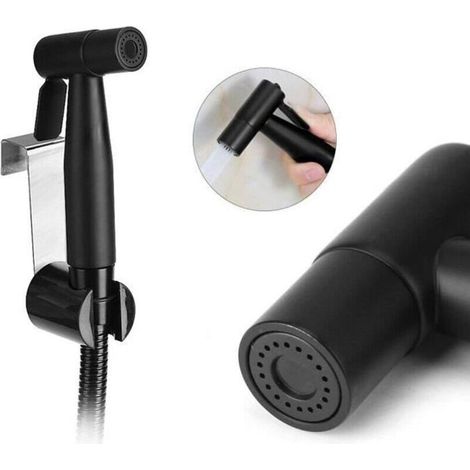 Douchette WC Hygiénique en Acier Inoxydable Noir – Économie d’Eau – Kit Complet avec Support et Tuyau Flexible (1/4)