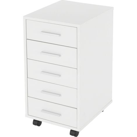 ML-Design Cassettiera Mobile Bianca con 5 Cassetti 33 x 38 x 63,5 cm in Truciolato con Rivestimento a Melamina Mobiletto Archivio Documenti con Ruote Armadio Portadocumenti per Ufficio a Rotelle (1/4)
