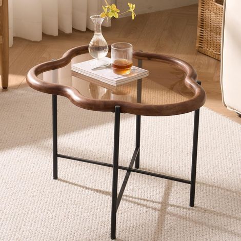 Table d'appoint vintage en verre, pieds en métal noir, 67 x 56 x 45 cm (1/5)