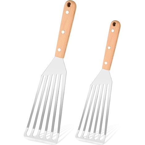 2 PCS spatule de cuisine en acier inoxydable, spatule en acier inoxydable 32 cm 28 cm pour la cuisson du poisson, des œufs, de la viande, des boulettes (1/5)