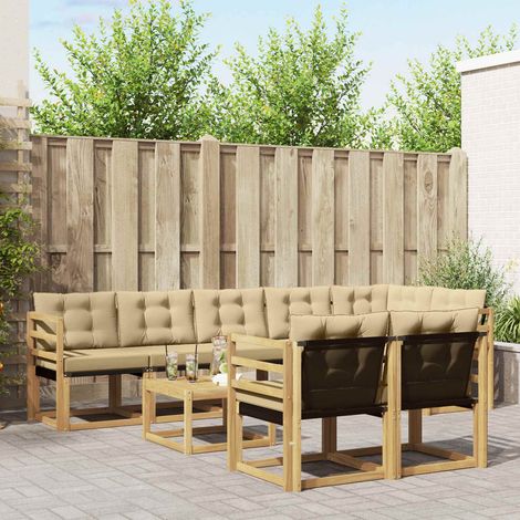 vidaXL Outdoor-Sofagarnitur mit Kissen 9 pcs Weiß und Beige (1/5)