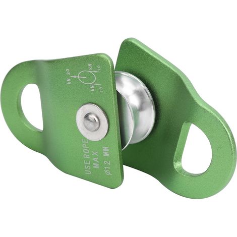 Poulie mobile à roulement 20 kN pour escalade en extérieur (descente), avec plaque latérale verte. (1/5)