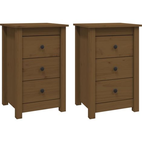 Conjunto de 2 mesitas de noche con 3 cajones 40 x 35 x 61,5 cm en madera de pino marrón miel DEC035450