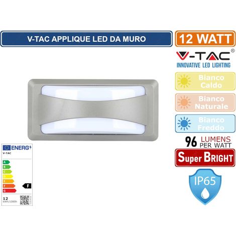 V-TAC VT-8058 Applique lampada LED da parete moderna 12W luce soffusa rettangolare da esterno IP65 corpo grigio luce 3000k - 218245 (1/5)