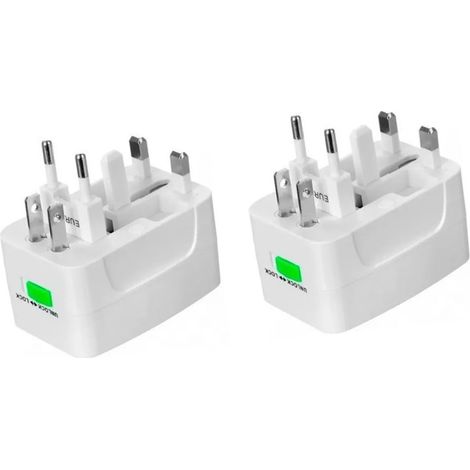 Lot de 2 adaptateurs secteur avec boîtier ABS, compatible avec les prises de voyage internationales (1300 W, 100-240 V). (1/5)