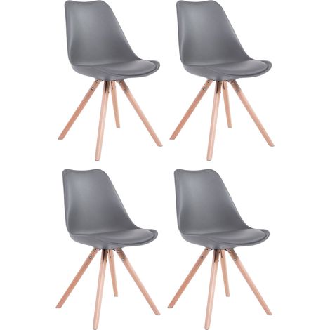 Lot de 4 chaises de salle à manger design scandinave en plastique et PVC gris et pieds en bois clair forme rond 100008574
