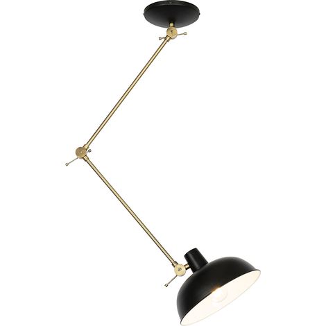 QAZQA Retro/Vintage Plafón retro negro con bronce - Milou Acero Alargada Adecuado para LED Max. 1 x 25 Watt