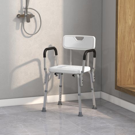HOMCOM Chaise de Douche siège de Douche Ergonomique Hauteur réglable Pieds antidérapants Dossier accoudoirs Amovibles Charge Max. 136 Kg alu HDPE Blanc