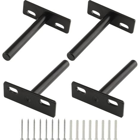 4 Pack 3 Inch Floating Shelf Brackets, Heavy Duty Blind Shelf Brackets, Hidden Wall Mounted Brackets for Wood Floating Shelves, Black (1/5)