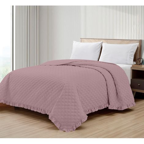 Copriletto Trapuntato Con Frill Matrimoniale Trapuntino Tinta Unita Due Piazze Con Balze Coperta Leggera Primavera Estate Trapunta Coperta Leggera Con Balza Applicata Rosa - Matrimoniale