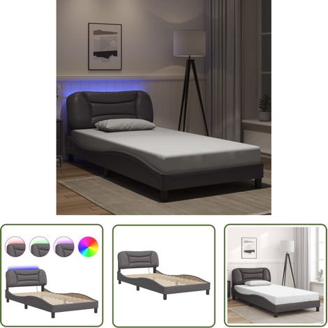 The Living Store Bettgestell mit LED Grau 100x200 cm Kunstleder - Bettrahmen - Schlafzimmermöbel - Led-Bett - Kunstlederbett - Doppelbett (1/5)