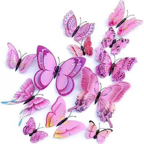 Longziming - Décoration murale papillon 3D - Stickers muraux papillon 3D - Ensemble d'art mural - Ailes pliables et ajustables - Fixation magnétique et autocollante - Décoration polyvalente pour les f (1/5)