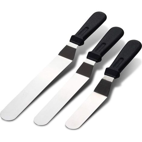 Spatules coudées à patisserie, spatule coudee patisserie 3Pcs inclinée Glaage Cuillère à Plette Pelle ou Spatule de Cuisine en acier inoxydable pour gateau de décoration ensemble- (1/5)